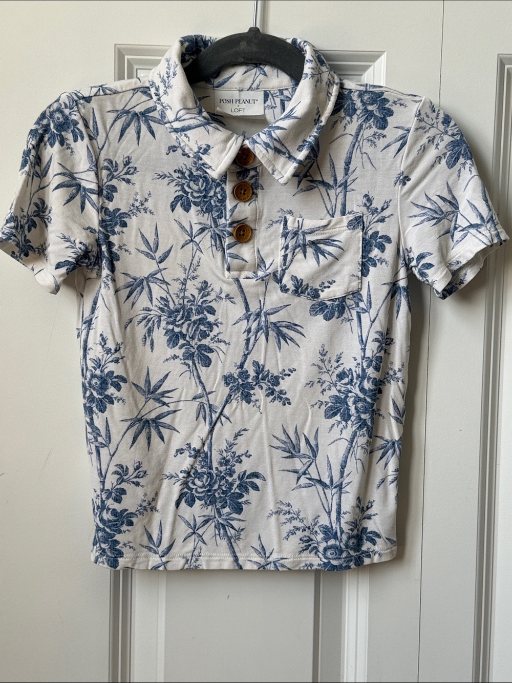 Posh Peanut White Polo with Blue Floral Print
